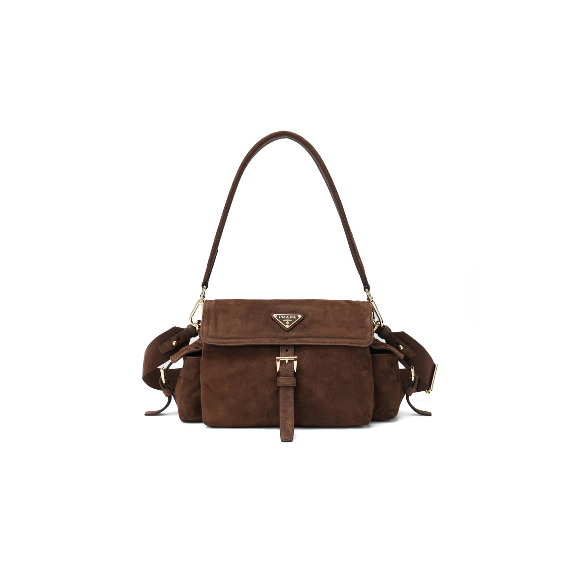 Pra*a explore medium suede shoulder bag with flap 1bd394 (30*14*10cm)